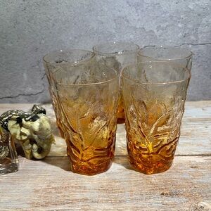 Seneca Vintage Crinkle Driftwood Tumbler Amber Glass 8 Oz Set Of 5